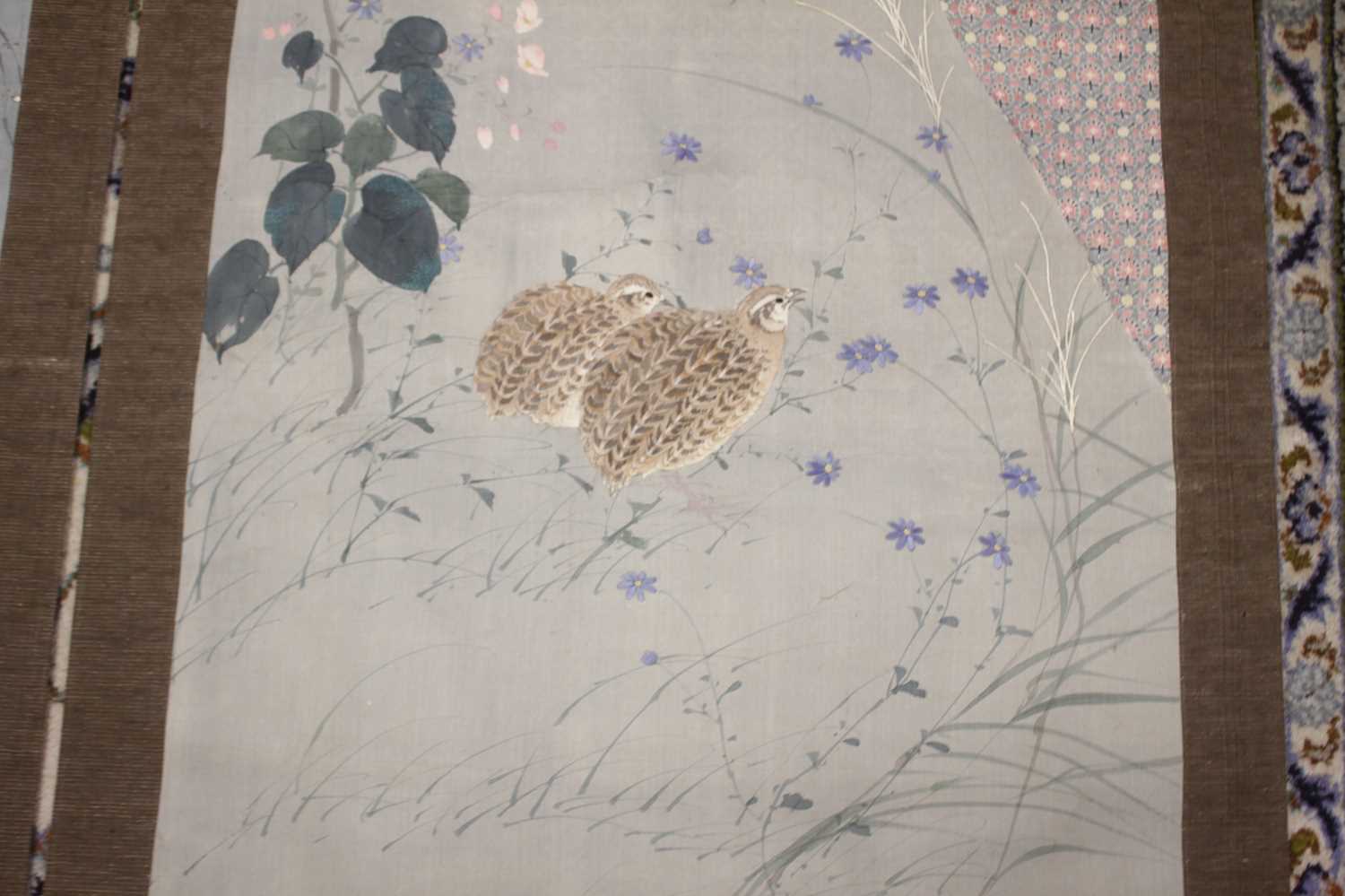 Late 19th century Japanese school – a pair of kakejiku (hanging scrolls) with embroidered - Image 4 of 6