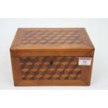 A Victorian walnut and rosewood inlaid box, rosewood inlaid in the Block pattern (lacking interior),