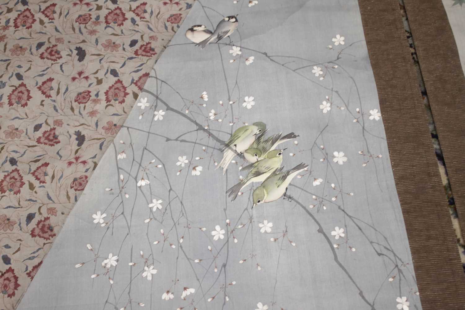 Late 19th century Japanese school – a pair of kakejiku (hanging scrolls) with embroidered - Image 2 of 6