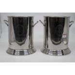 A pair of modern plated twin handled wine coolers, each engraved Louis Roderer, height 25cm