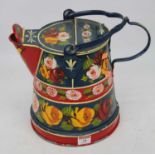 A bargeware watering can, having a swing handle, handpainted with roses, height 26cm (handle down)