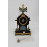 A late 19th century French black slate, cloisonne enamelled and gilt metal mounted mantel clock,