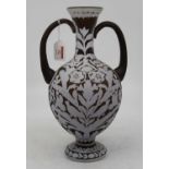 A cameo style glass vase of amphora shape having floral decoration, marked Inspira, height 36cm