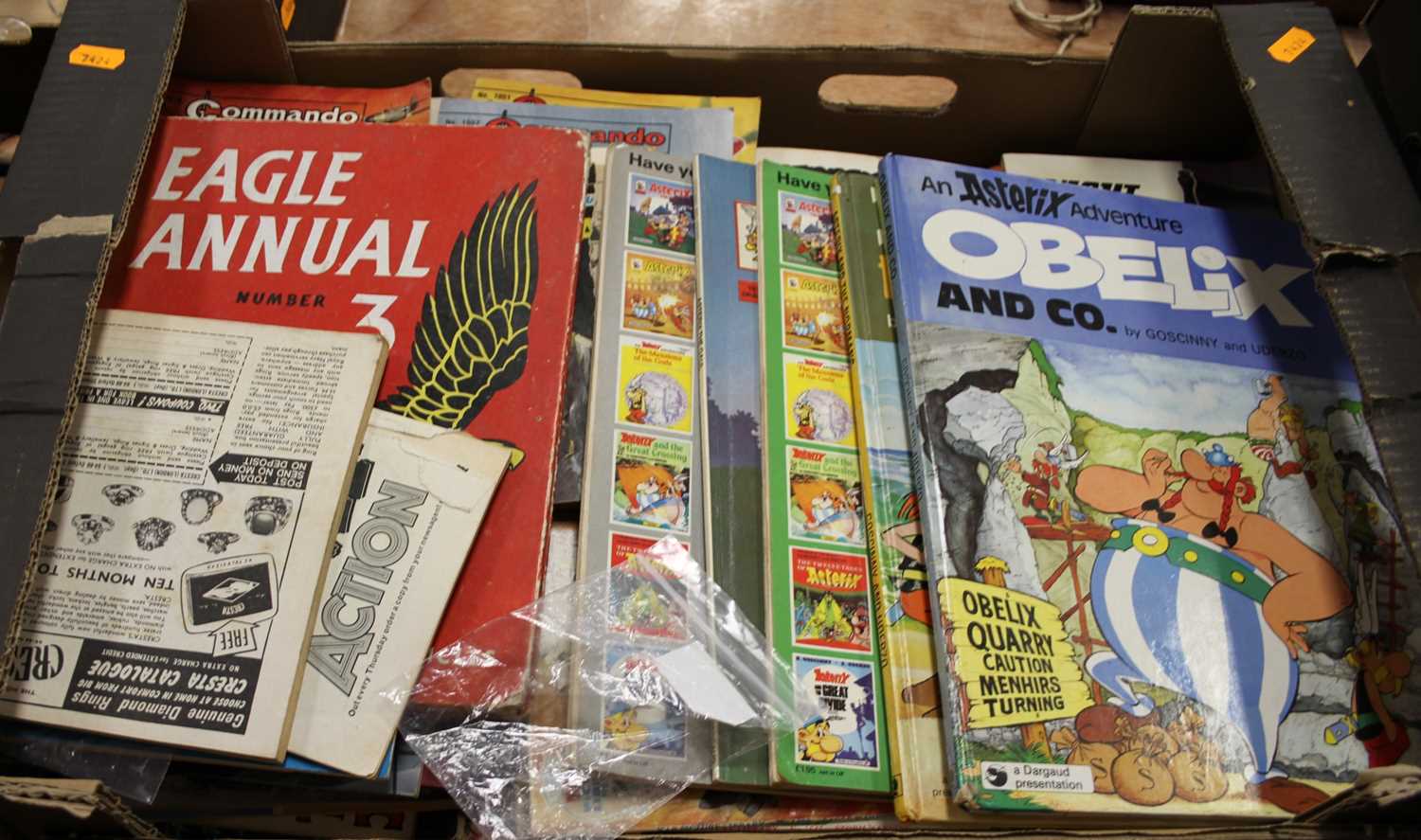 A collection of vintage children's books and comics, to include Asterix & Obelix, The Eagle annual