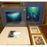 Wyland - Meeting of the minds, limited edition print; one other by the same artist; pair of floral