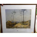 Albert Bray? - Landscape scene, pastel and watercolour wash, indistinctly signed and titled lower