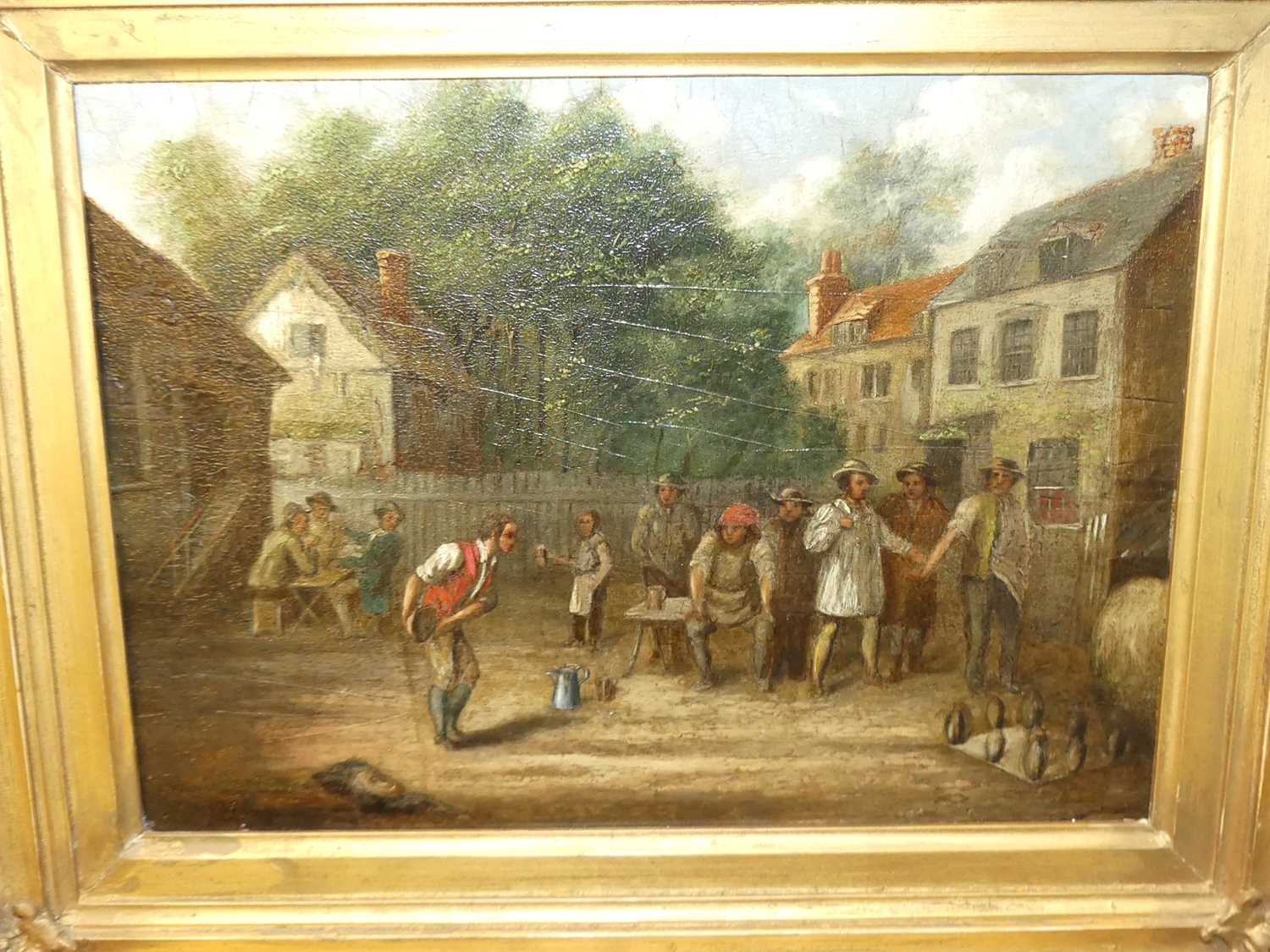 Attributed to W.S. Taylor - A game of quoits, oil on panel, 22 x 29cm - Image 2 of 7