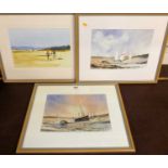 Malcolm Austin - Boats at lowtide, watercolour, signed lower right, 24 x 35.5cm; together with two