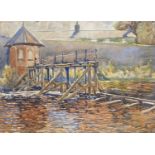 William Martin Larkins (1901-1974) - Dam pumping station, watercolour, signed upper left, with '