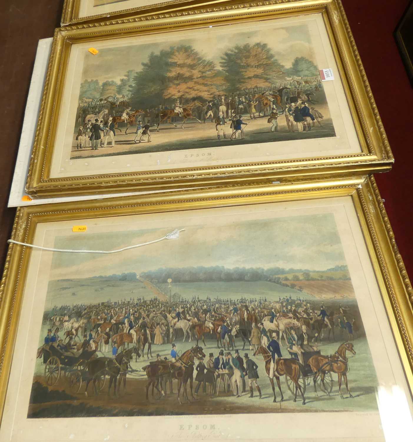 After James Pollard - Epsom, a set of six sporting engravings by Charles Hunt, published by Ackerman