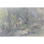 Isabel Wrightson (1890-1950) - Farmyard scene, pastel and watercolour wash, signed lower right, 36 x