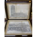 J.W. Fisk - Pair; Guildhall Lavenham & Lavenham Church, pencil studies on paper, each signed lower