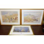 Mid-19th century school - French mountain landscape, watercolour, 23 x 45cm; together with a pair of