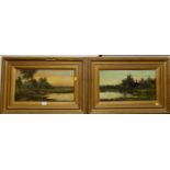 Late 19th century English school - Pair; River landscapes, oil on card, each indistinctly signed and