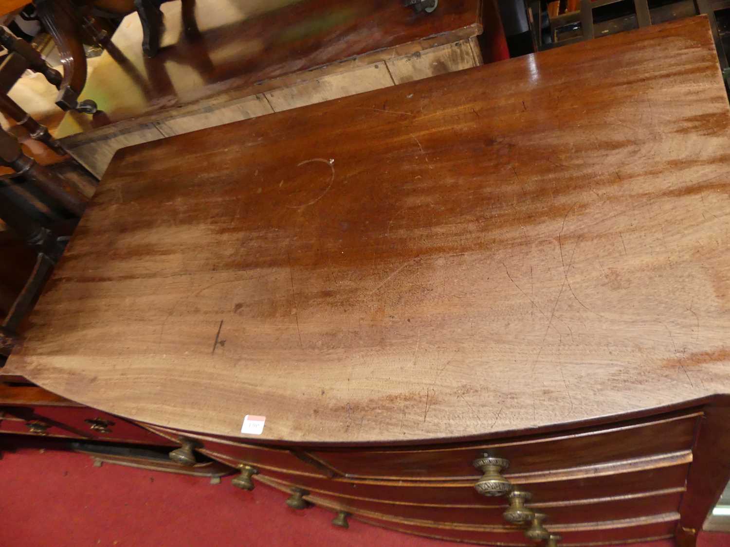 A George IV mahogany bowfront chest of two short over three long drawers, on outswept supports, - Image 2 of 2