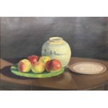 Alfred Blundell (1883-1968) - Still life with Chinese ginger jar and apples, oil on canvas laid onto