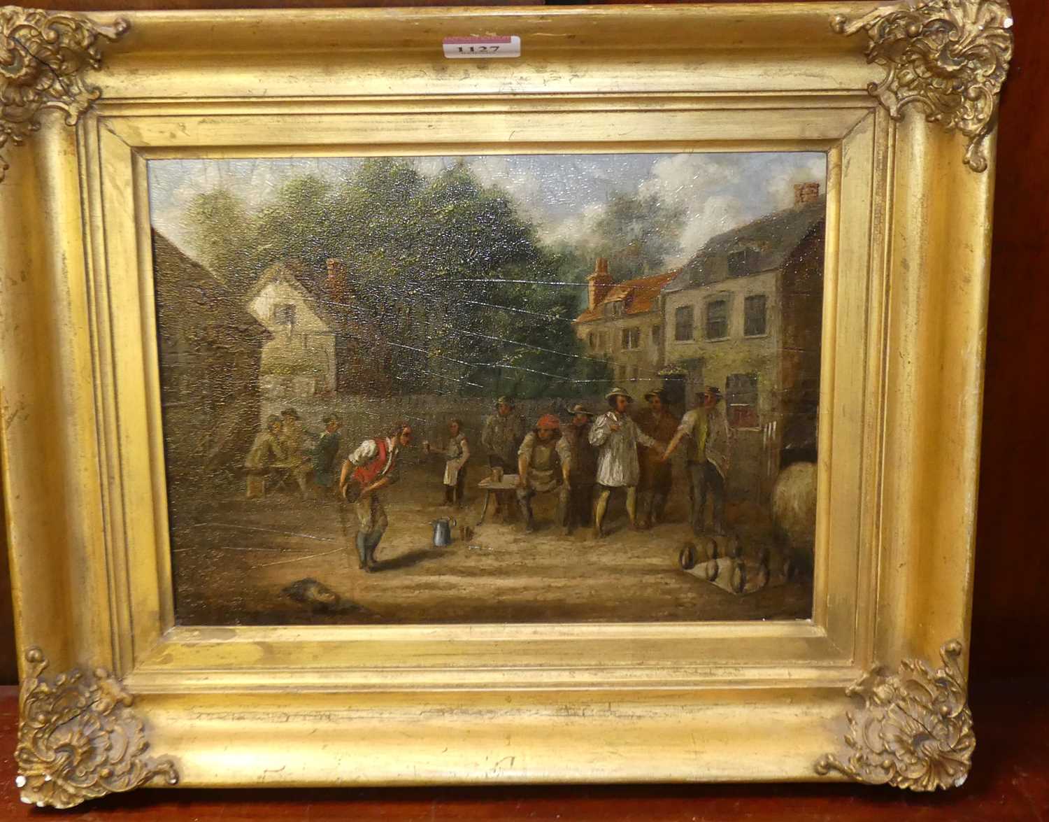 Attributed to W.S. Taylor - A game of quoits, oil on panel, 22 x 29cm