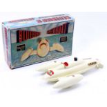 Sutcliffe Models, Bluebird 2 Speedboat, clockwork, white body with gold detailed parts, black