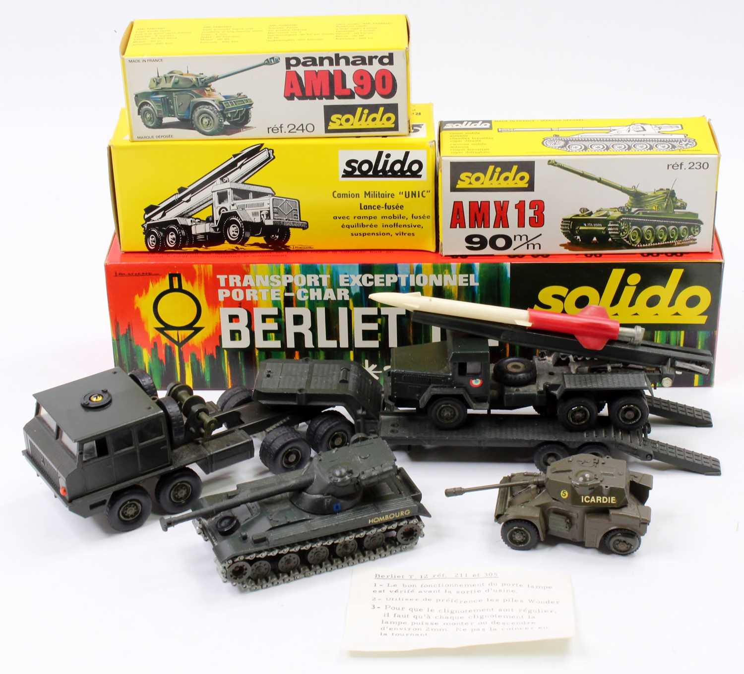 A collection of Solido vintage boxed military diecasts to include a No. 240 Panhard AML 90, a Solido
