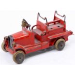 A John Hill & Co (Johillco) pre-war Fire Engine, comprising a red body, with a black radiator, and