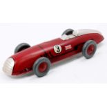 A Chad Valley Harborne 1940s race car comprising of red lithographed body with racing No. 3, and