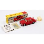 French Dinky Toys No. 536 Peugeot 404 with trailer, comprising of red body with cream interior and