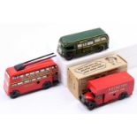 Wells Brimtoy Pocketoy tinplate and clockwork vehicles group of 3 comprising a Greenline single deck