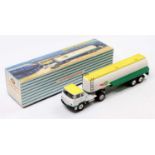 French Dinky Toys No. 887, Unic Articulated BP Tanker, white, green & lemon yellow cab and