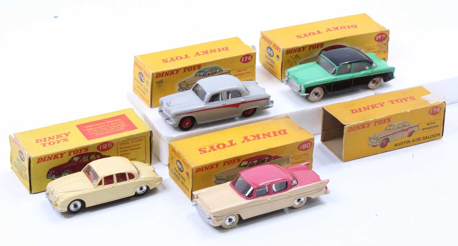 Dinky Toys boxed model group of 4 comprising No. 176 Austin A105 Saloon, No. 180 Packard Clipper