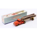 French Dinky Toys No. 36A Willeme Log Lorry, orange cab, yellow semi-trailer, wooden log load, black