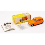 French Dinky Toys No. 518A Renault 4L comprising an orange body, with a grey interior, concave hubs,
