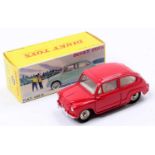 French Dinky Toys No. 520 Fiat 600 D comprising a red body, with a white interior, silver trim,