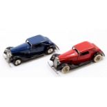 2 Triang Minic tinplate and clockwork Vauxhall Cabriolets, with the first in dark blue with a