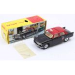 French Dinky Toys No. 1400 Peugeot 404 Taxi Radio G7 comprising a black body, with a red roof, tan