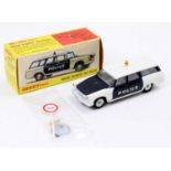 French Dinky Toys No. 1429 Peugeot 404 Break Police Car comprising a two-tone white and navy blue