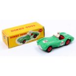 Dinky Toys No. 110 Aston Martin DB3 sports car comprising green body, red hubs and red interior with