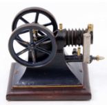 An American circa 1900 horizontal Paradox model gas engine, handpainted in dark blue, free running