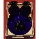 A pair of 20th century Bristol Blue glass decanters and stoppers, of mallet shape; together with a