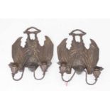 A pair of modern pressed metal twin sconce wall light fittings each in the form of a bat, height