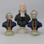 A 19th century Staffordshire three-quarter length bust of the Reverend Sir John Wesley, raised on