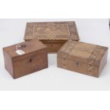 A George III mahogany and rosewood cross banded tea caddy of typical rectangular form, the hinged