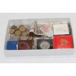 A collection of British, world coins & banknotes including a cased Singapore 10 dollar coin, a