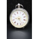 A ladies Swiss Brandt & Hoffman silver cased open face pocket watch having engraved case keywind