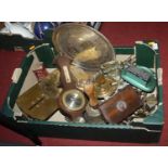 Miscellaneous items to include vintage ashtrays, a wall barometer and a set of Salter scales