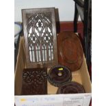 A small collection of miscellaneous items, to include a Victorian fret carved rosewood sliding