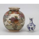 A Japanese satsuma vase, of globular form, h.16cm; together with a Chinese blue and white vase, h.