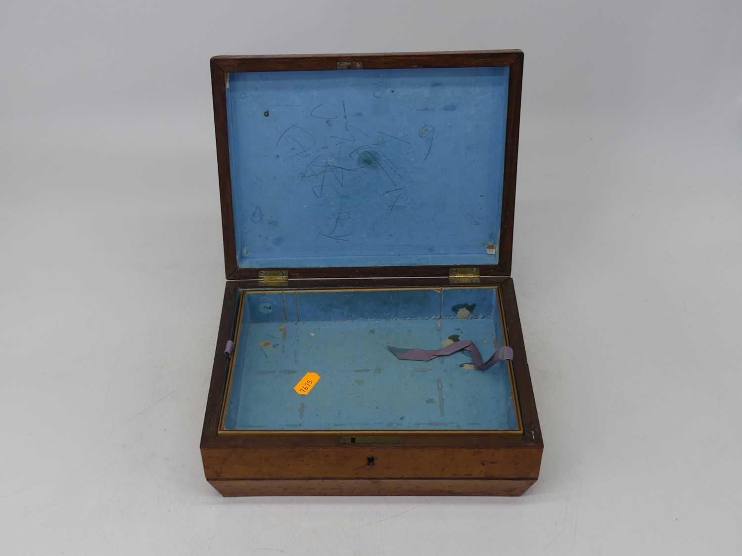 A Victorian walnut, rosewood and Tunbridge ware box, of sarcophagus form, the hinged lid inlaid with - Image 2 of 2