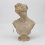 A marble head and shoulders portrait bust carved as a classical nude lady on socle base, height