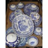 A collection of 19th century and later blue and white tablewares to include a pair of Rideways