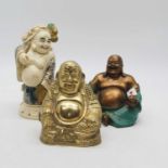 A modern brass figure of a seated Buddha, h.14cm; together with two composite models of Buddhas (3)